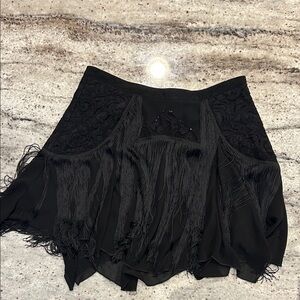 Free People black chiffon lace and fringe mini skirt - Size 8